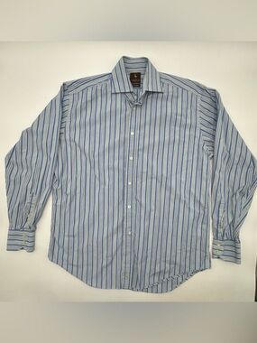 TailorByrd FLIP CUFF Shirt Men's Large Blue Striped Long Sleeve Button up READ